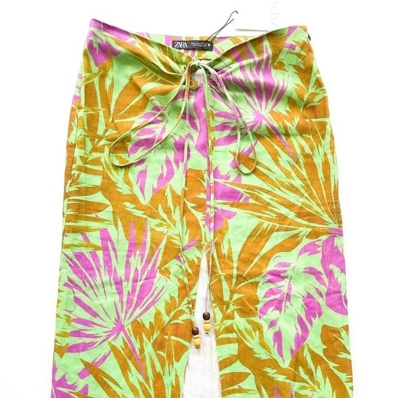 Zara NWT Linen Tropical Print Midi Skirt - Picture 1 of 14